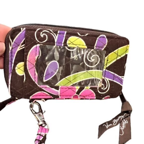 Vera Bradley Purple Punch Brown Retired‎ Pattern Coin & ID Purse Wristlet Strap - Picture 4 of 8